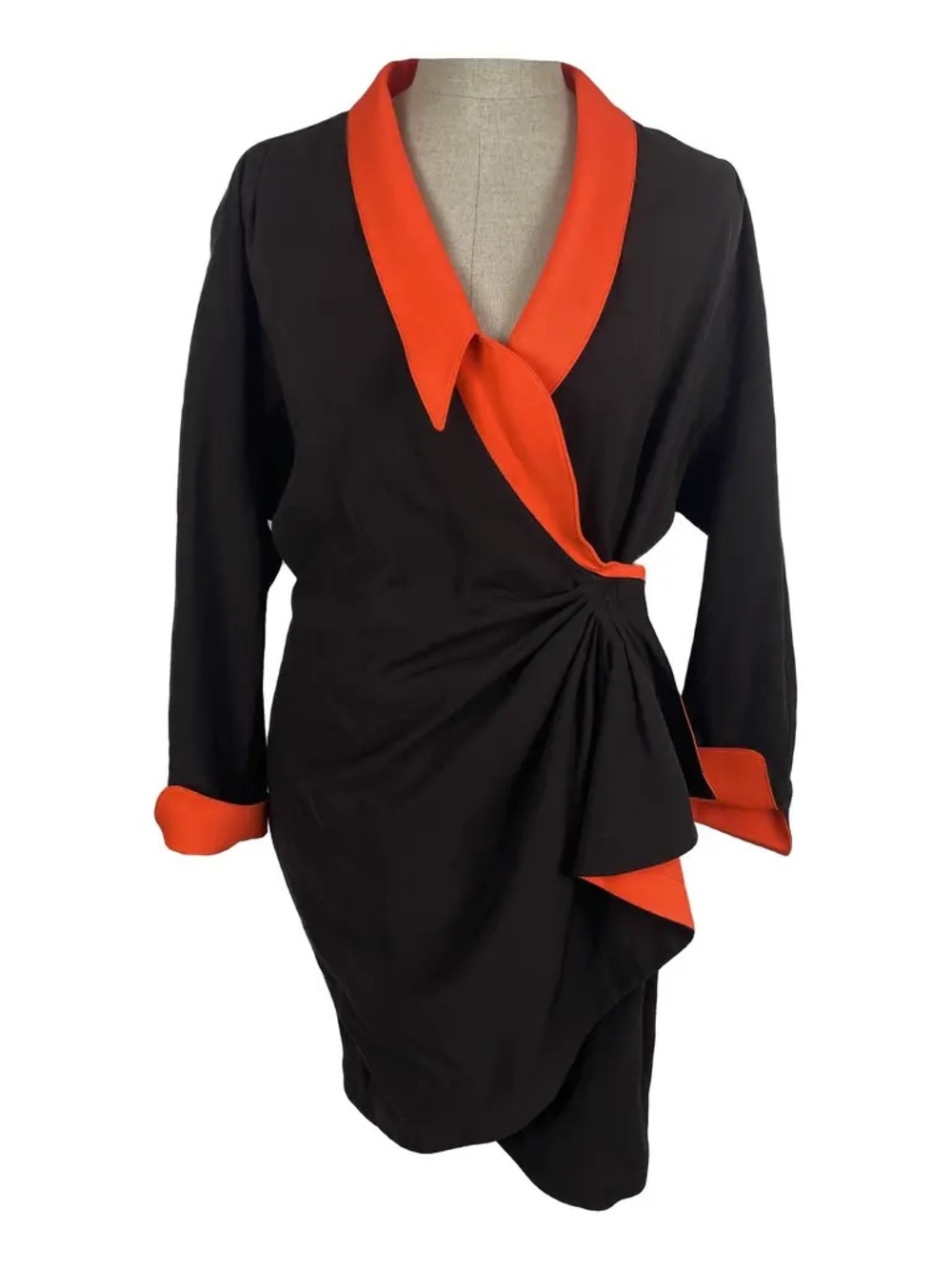 VTG Thierry mugler dress FR 42 with Bright Orange Collar and Cuffs